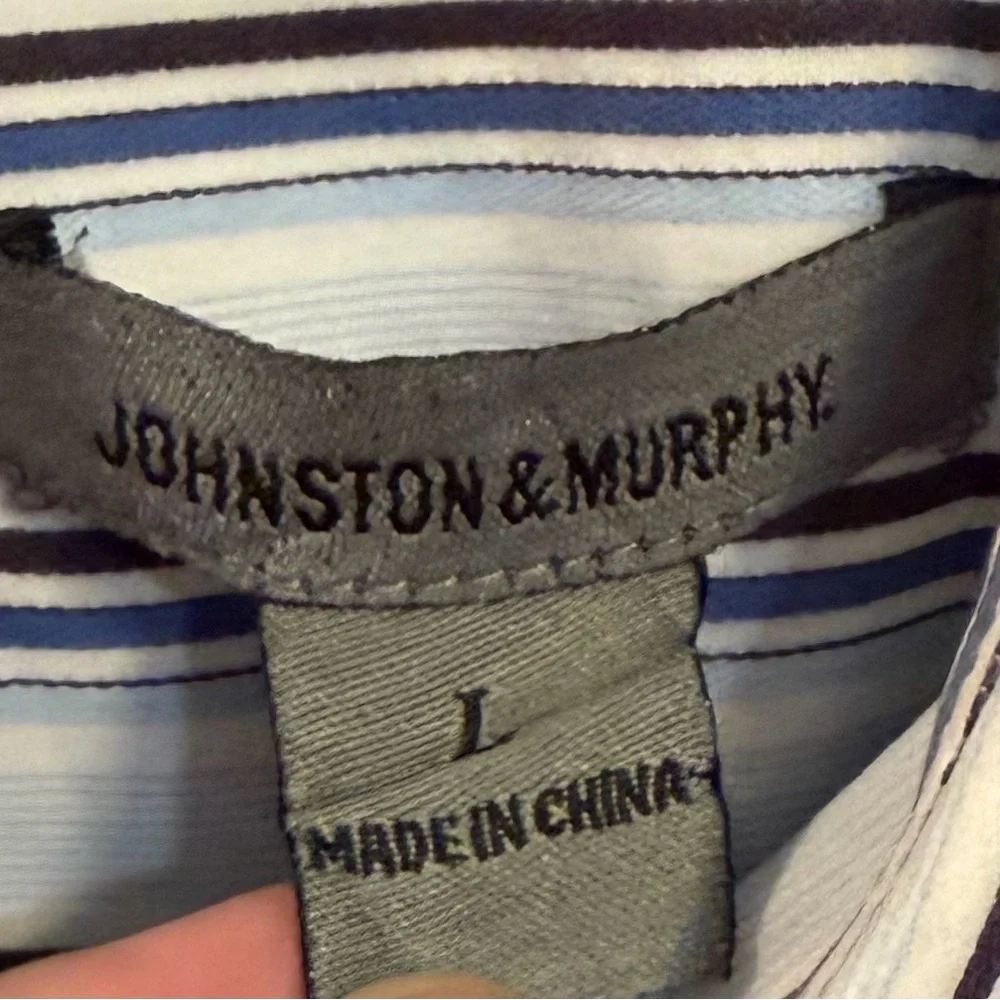 Johnston & Murphy Men's Striped Dress Shirt - White and Blue size large - Picture 2 of 4